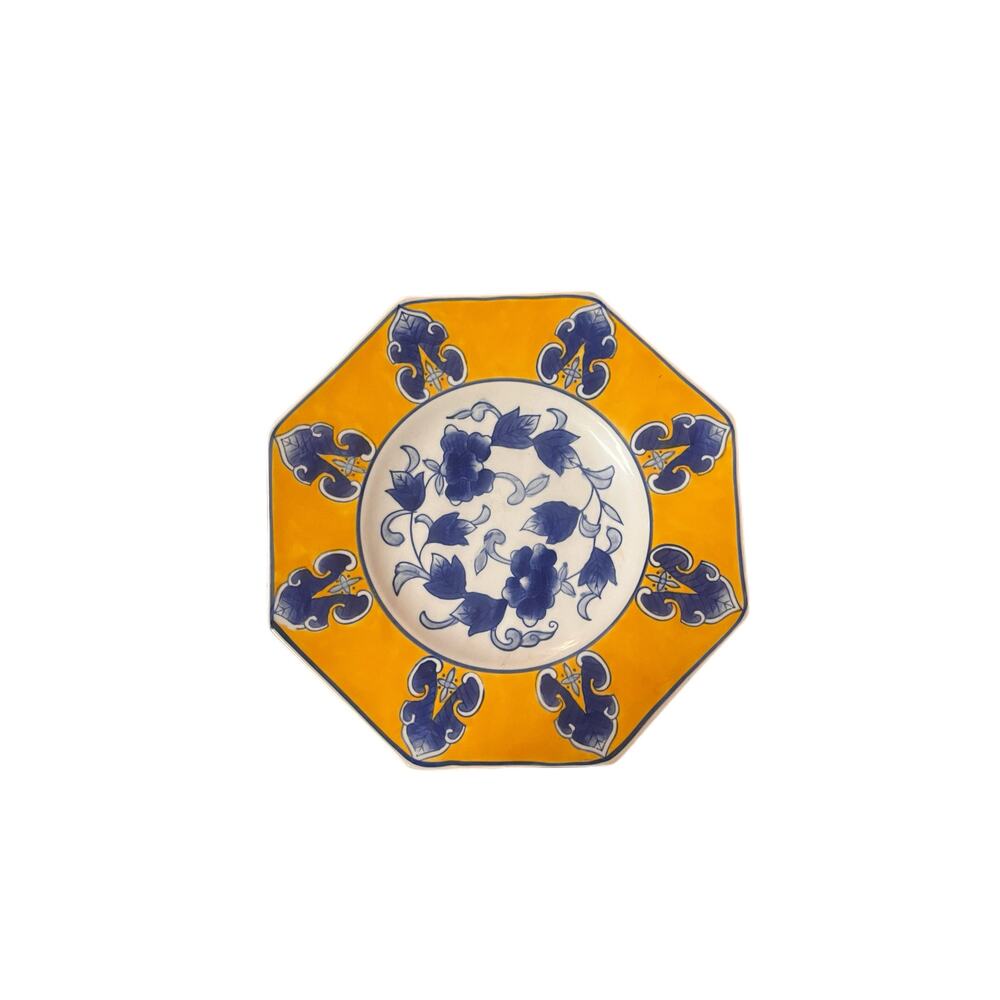 Vintage 1980s Japanese Floral Porcelain Plate -  Blue, Yellow, White